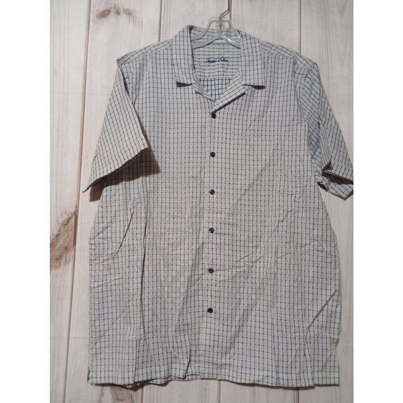 Tasso Elba Shirt Men's Large Gray Blue Short‎ Sleeve Button Front - Picture 1 of 9